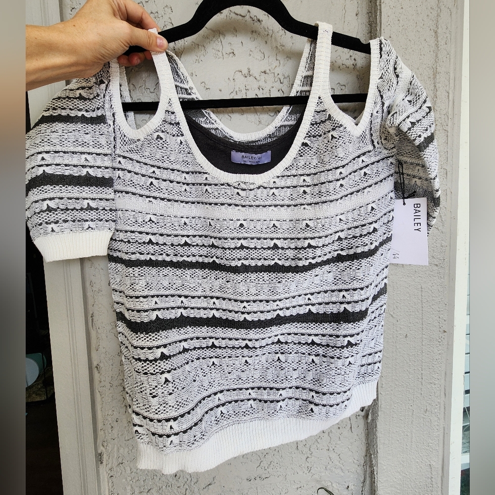 Bailey 44 Oasis Black and White Cold Shoulder Knit Top NWT $198